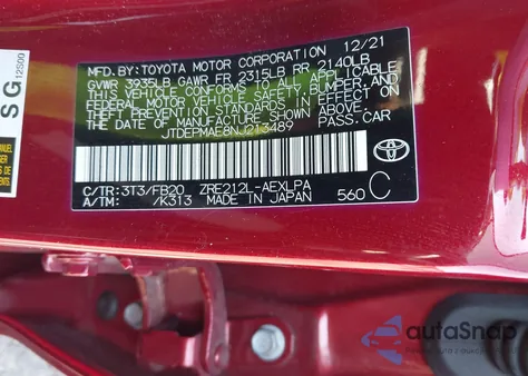 2022 Toyota Corolla Le z USA, uszkodzony, nr VIN JTDEPMAE8NJ213489